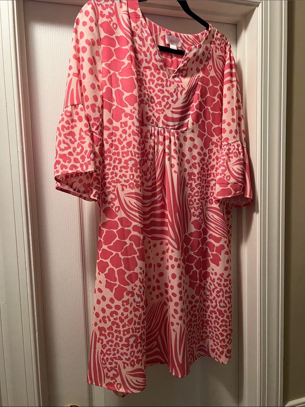 Coral and Cream Animal Print Shift Dress